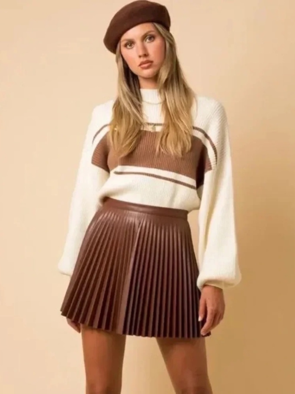 Gilli Pleated Vegan Leather Mini Skirt